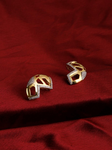 

shaze Gold Rhodium-Plated Cubic Zirconia Classic Studs Earrings