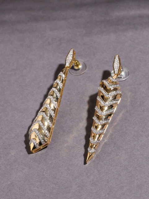 

shaze Women Gold-Toned Cubic Zirconia Studded Drop Earrings