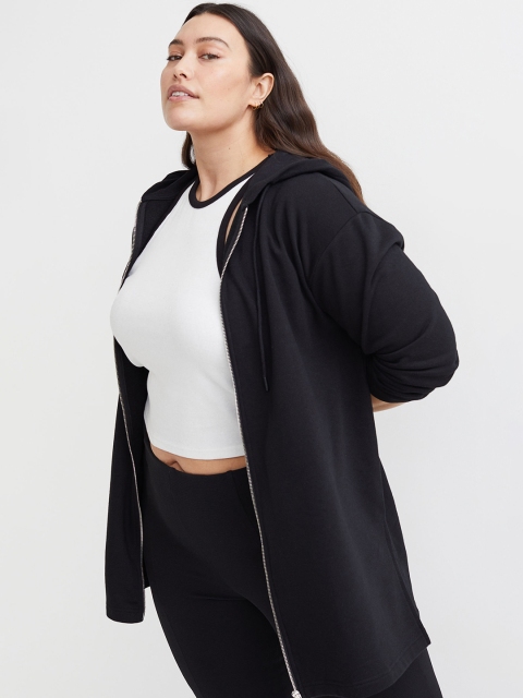 

H&M Women Black Long Zip-through Hoodie