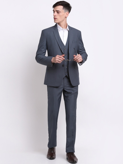 

LUXURAZI Men Grey Solid Slim-Fit Single-Breasted Three-Piece Formal Suit