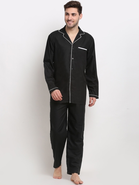 

JAINISH Men Black & White Cotton Night suit