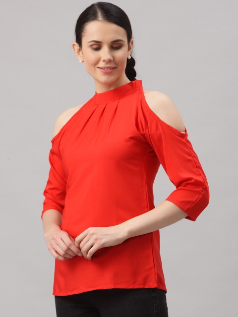 

ALC Creations Red Cold Shoulder Crepe Top