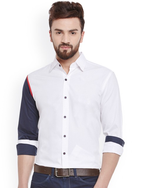 

Dazzio Men White & Navy Slim Fit Solid Casual Shirt