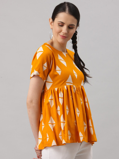 

ALC Creations Yellow & White Geometric Print Crepe Top