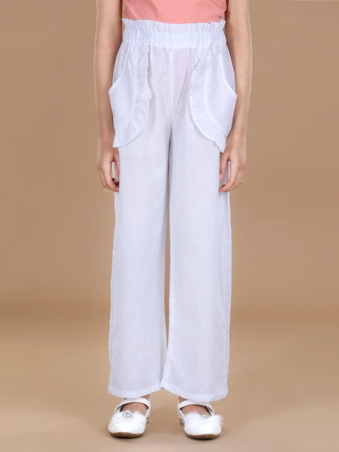 

Cutiekins Girls White Knitted Frilled Pocket Linen Palazzos