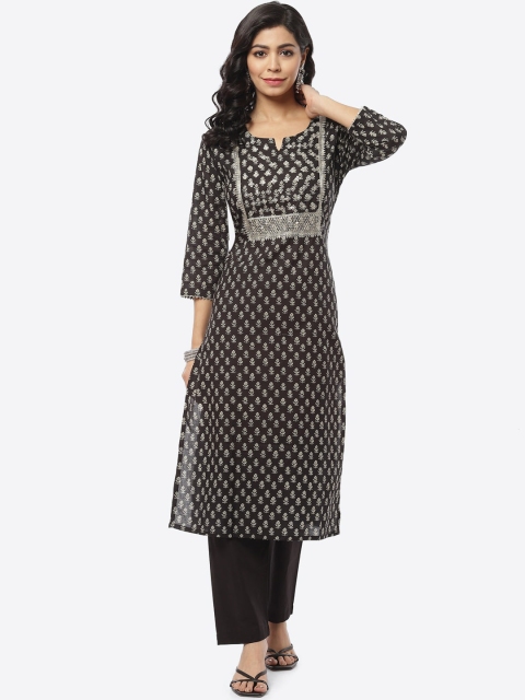 

Meena Bazaar Women Black Ethnic Motifs Printed Pure Cotton Kurti with Salwar