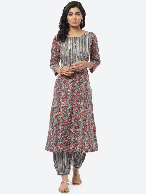 

Meena Bazaar Women Grey Printed Layered Pure Cotton Kurti with Palazzos