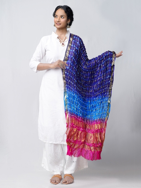 

Unnati Silks Multicoloured Dyed Pure Silk Tie and Dye Bandhani Dupatta, Multi