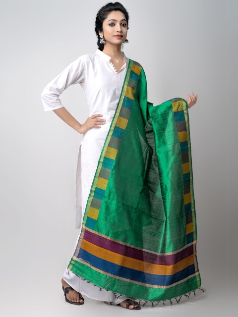 

Unnati Silks Green & Yellow Ethnic Motifs Woven Design Pure Silk Dupatta