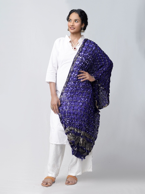 

Unnati Silks Women Navy Blue & White Dyed Pure Silk Tie and Dye Bandhani Dupatta