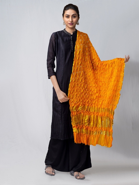 

Unnati Silks Women Yellow & Gold-Toned Bandhani Tie & Dye Pure Silk Dupatta