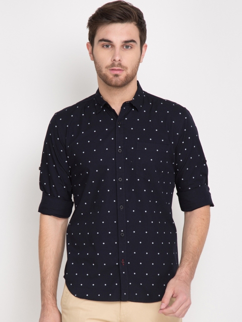 

HIGHLANDER Men Navy Printed Slim Fit Casual Shirt, Navy blue