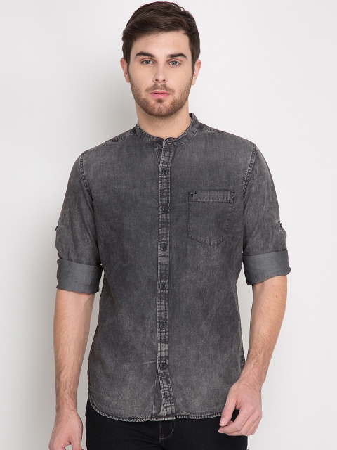

LOCOMOTIVE Men Black Slim Fit Faded Casual Shirt