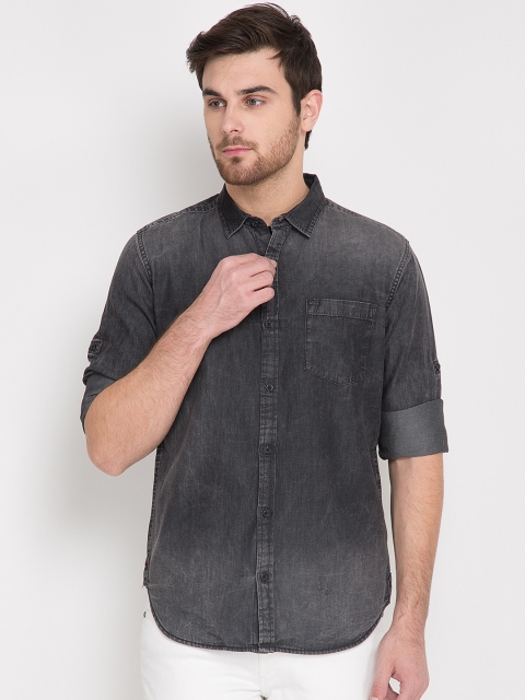 

LOCOMOTIVE Men Black Slim Fit Faded Casual Shirt