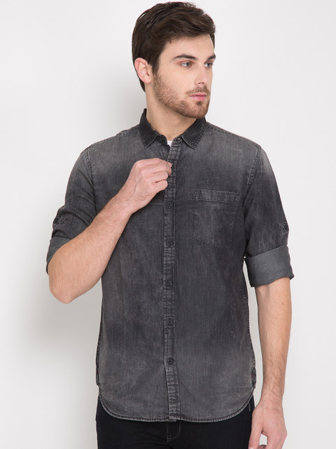 

LOCOMOTIVE Men Black Slim Fit Faded Casual Shirt