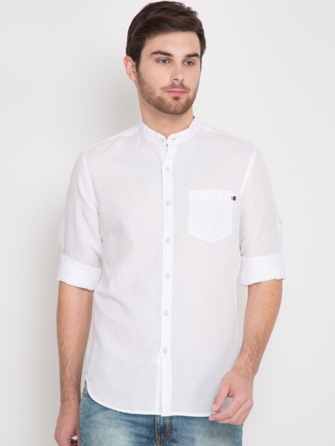 

LOCOMOTIVE Men White Slim Fit Linen Casual Shirt