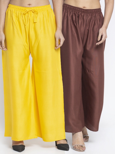 

GRACIT Women Yellow & Brown 2 Flared Knitted Ethnic Palazzos