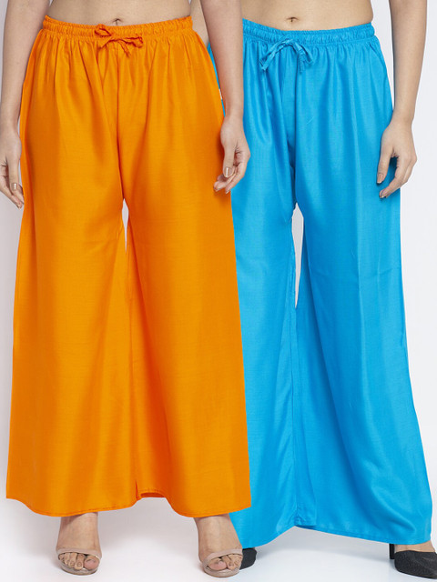 

GRACIT Women Orange & Blue 2 Flared Knitted Ethnic Palazzos