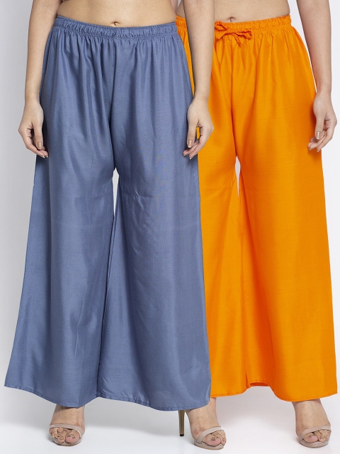 

GRACIT Women Grey & Orange Pack of 2 Flared Knitted Ethnic Palazzos