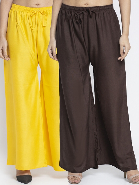 

GRACIT Women Yellow & Brown 2 Flared Knitted Ethnic Palazzos