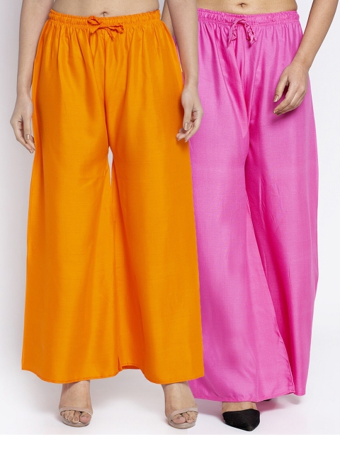 

GRACIT Women Orange & Pink 2 Flared Knitted Ethnic Palazzos