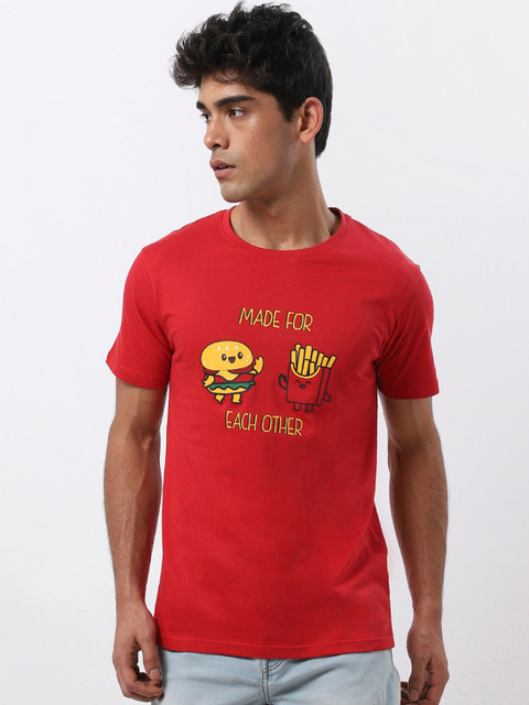 

Bewakoof Men Red & Yellow Printed Cotton Round Neck T-shirt
