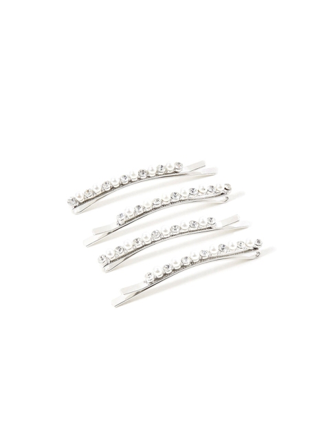 

Accessorize London Women Set Of 4 Pearl and Diamante Grip Hair Bobby Clips, Silver