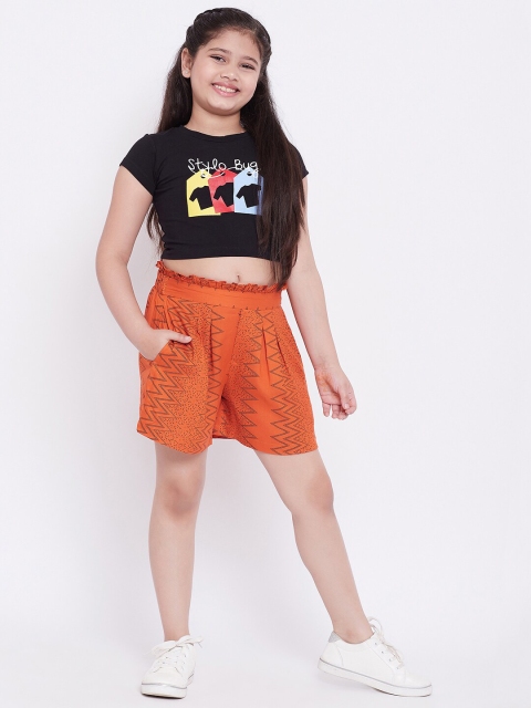 

Stylo Bug Girls Orange Printed Top with Shorts