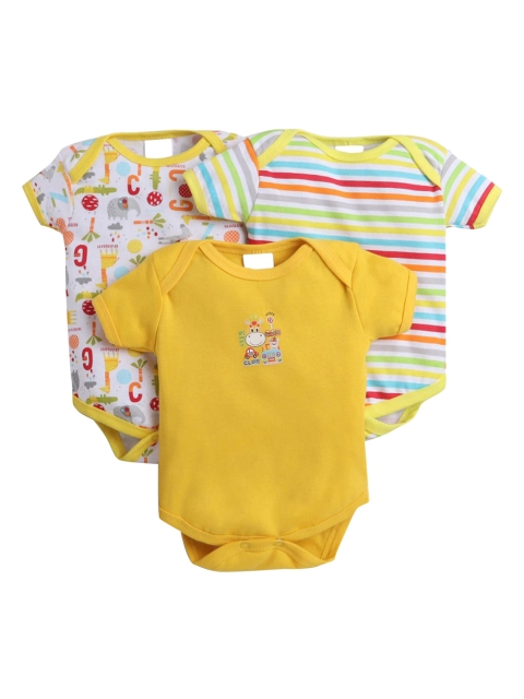 

Hopscotch Boys Pack Of 3 Yellow Printed Cotton Bodysuits