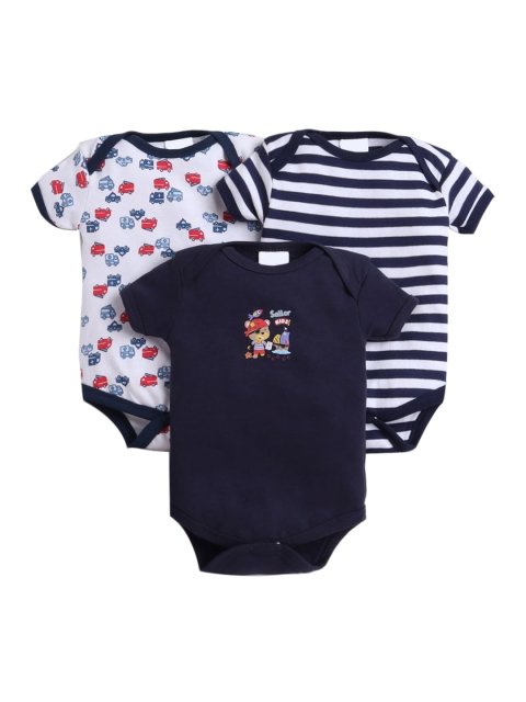 

Hopscotch Infant Boys Pack Of 3 Pure Cotton Bodysuits, Navy blue