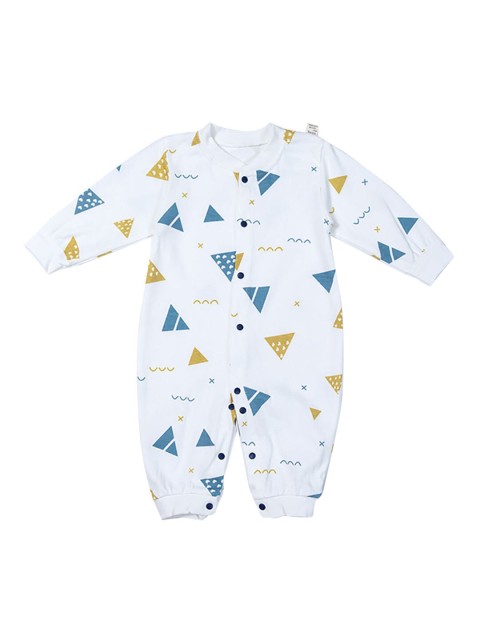 

Hopscotch Kids White & Blue Printed Pure Cotton Bodysuit