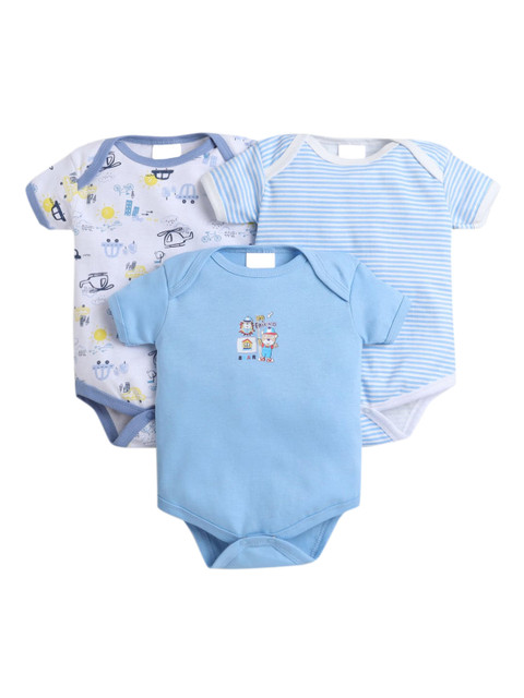 

Hopscotch Infants Boys Pack Of 3 Pure Cotton Bodysuits, Blue