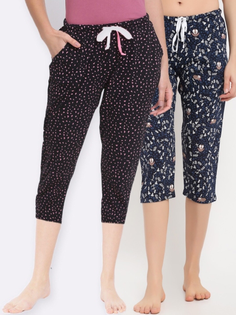 

Kanvin Women Pack Of 2 Printed Pure Cotton Lounge Capri, Navy blue