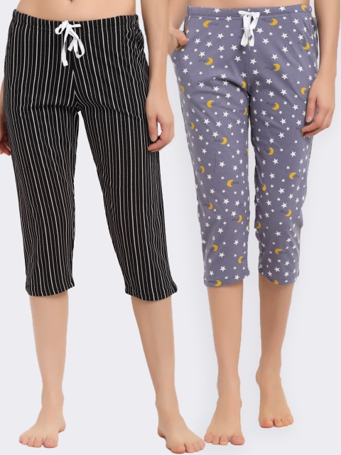 

Kanvin Women Pack Of 2 Pure Cotton Lounge Capris, Purple
