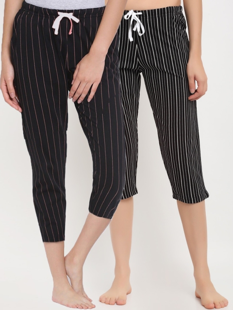 

Kanvin Women Black Pack Of 2 Printed Pure Cotton Lounge Capri