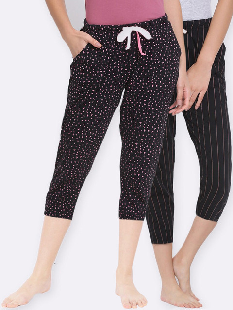 

Kanvin Women Pack Of 2 Pure Cotton Lounge Capris, Black