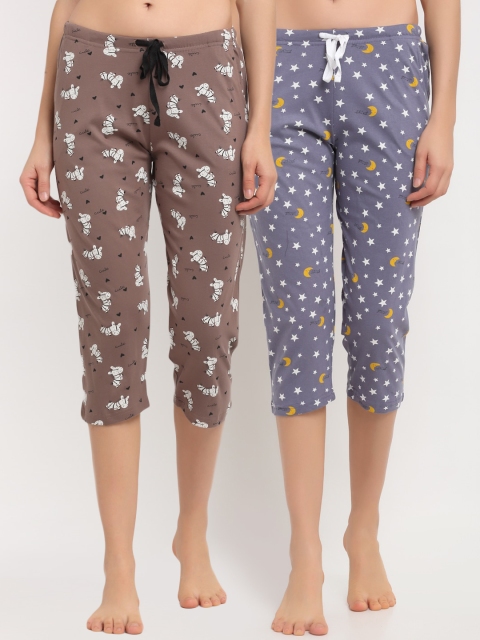 

Kanvin Women Pack Of 2 Pure Cotton Lounge Capris, Purple