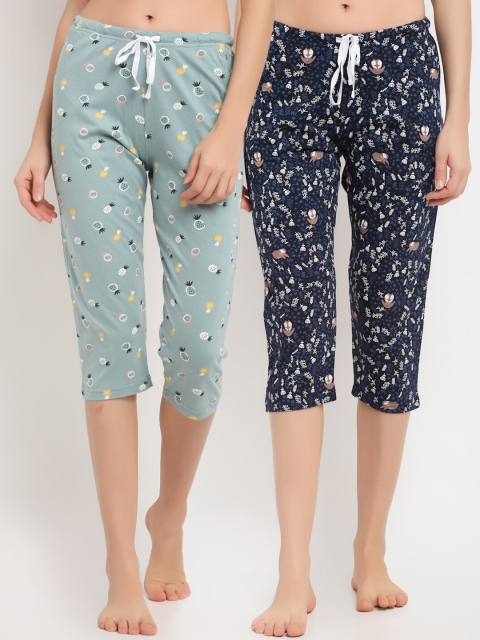 

Kanvin Women Pack Of 2 Pure Cotton Lounge Capris, Green