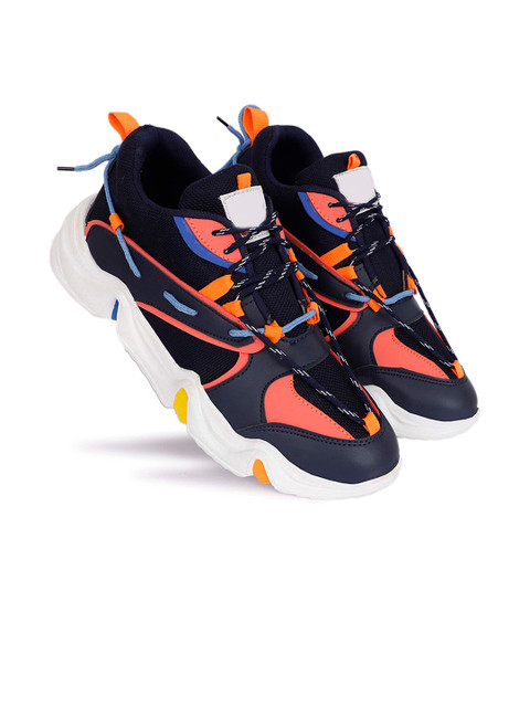 

WIN9 Men Navy Blue & Orange Mesh Walking Non-Marking Shoes
