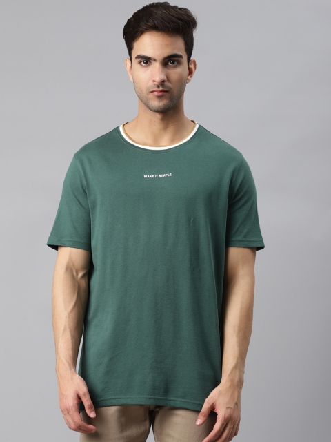 

Marks & Spencer Men Green & White Typography Print Pure Cotton T-shirt