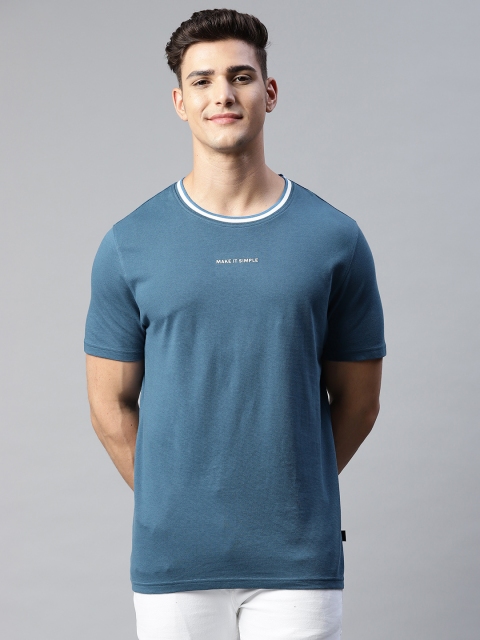 

Marks & Spencer Men Blue & White Pure Cotton Typography Printed T-shirt