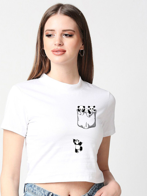 

Bewakoof White & Black Print Pure Cotton Crop Top