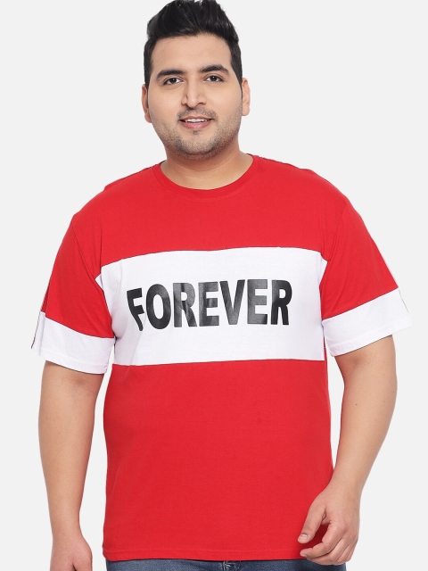 

KAY DEE Plus Size Men Red & White Colourblocked Cotton T-shirt