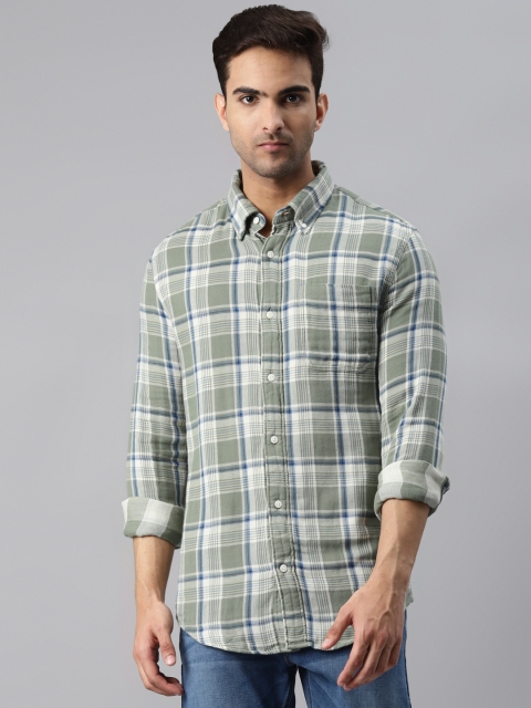 

Marks & Spencer Men Green Tartan Checks Checked Pure Cotton Casual Shirt