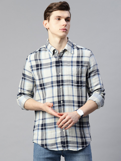 

Marks & Spencer Men Grey & Black Pure Cotton Tartan Checked Casual Shirt
