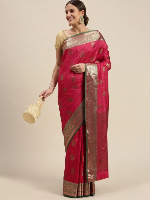 

SANGAM PRINTS Red & Gold-Toned Ethnic Motifs Zari Silk Blend Saree