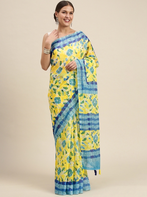 

SANGAM PRINTS Yellow & Blue Ethnic Motifs Saree