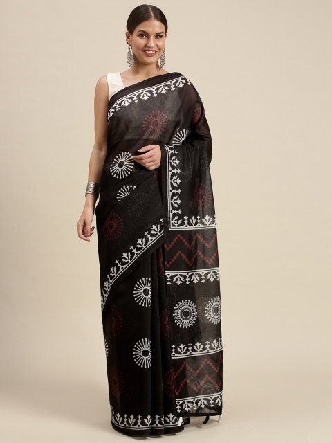 

SANGAM PRINTS Black & White Ethnic Motifs Saree