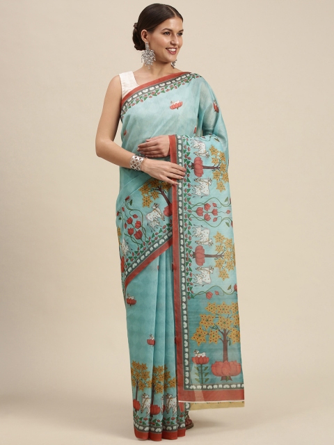 

SANGAM PRINTS Blue & Red Ethnic Motifs Saree
