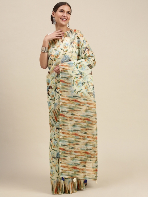 

SANGAM PRINTS Off White & Green Floral Saree